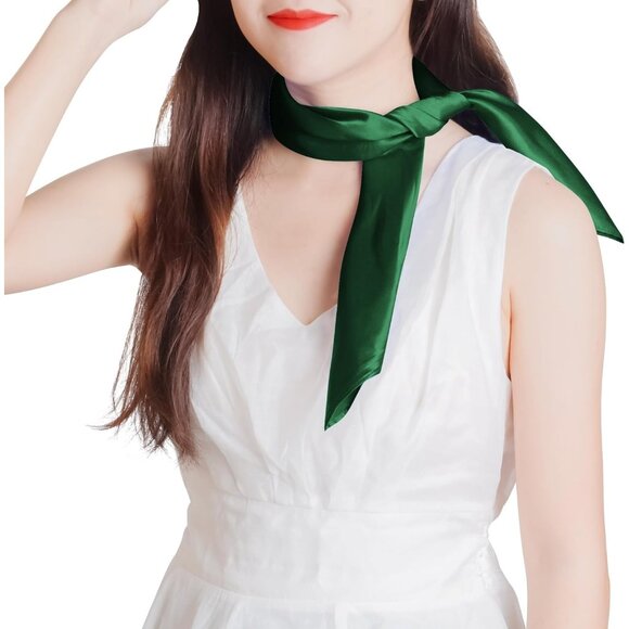 Women Dark Green Chiffon Square Ribbon Neck Scarf Satin Handkerchief Halloween - Picture 5 of 7